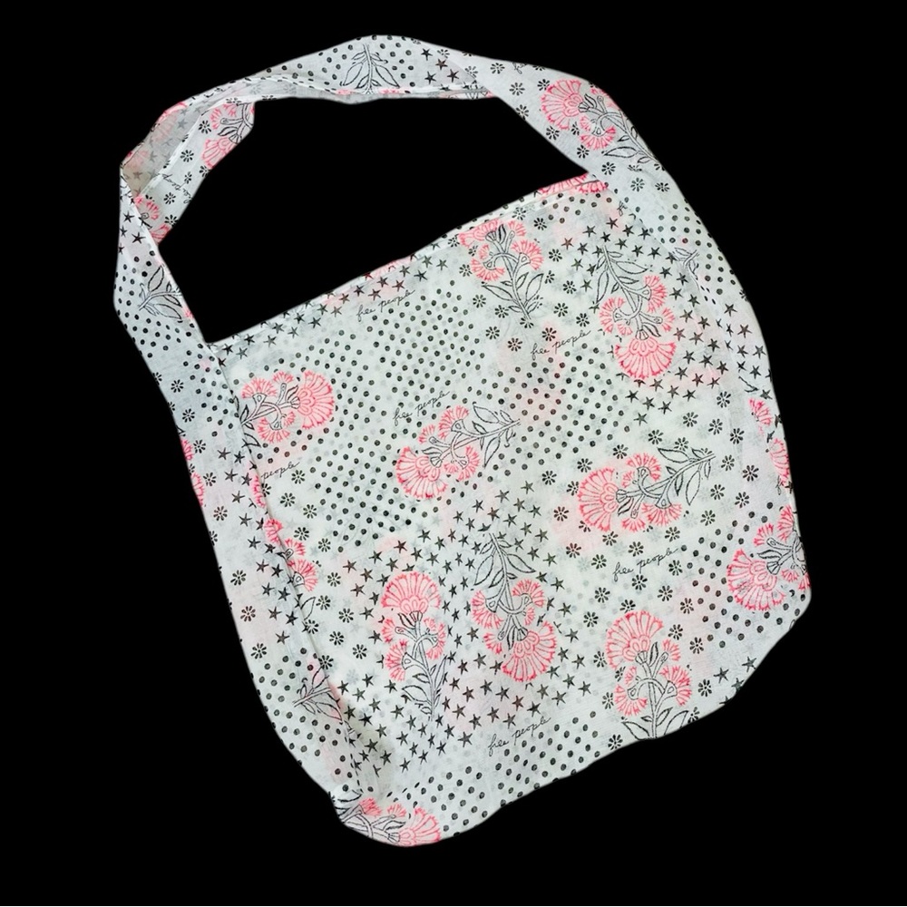 Free People X-Large floral print pink, black and off white reusable market bag